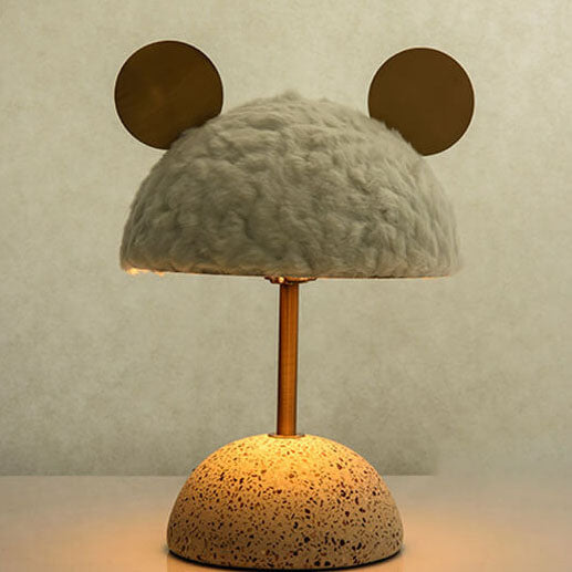 Nordic Creative Mouse Plush Shade Terrazzo Hardware Base 1-Light Table Lamp