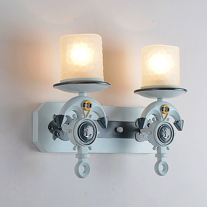 Nordic Mediterranean Resin Iron Ship Anchor 1/2-Light Wall Sconce Lamp