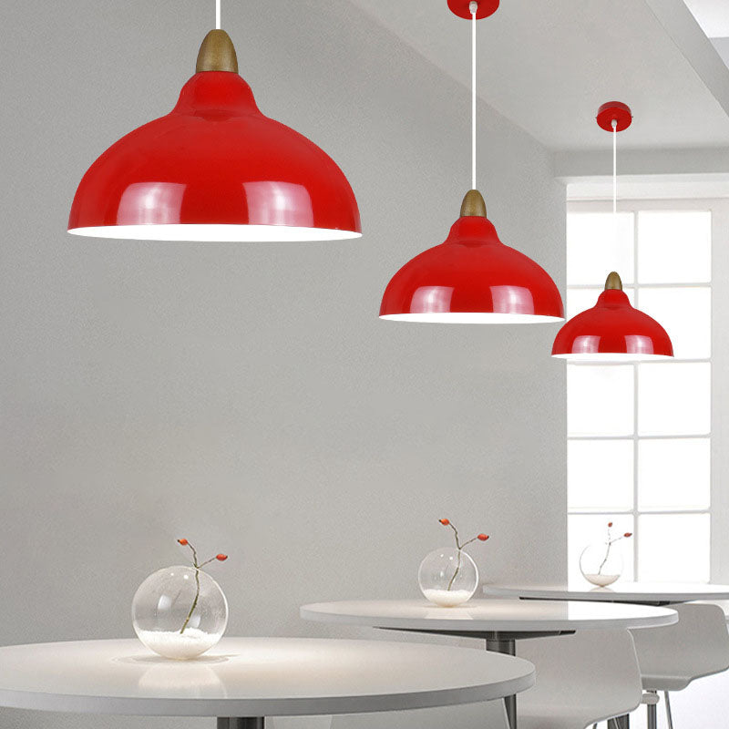 Modern Simplicity Red Iron Semicircle Shade 1-Light Pendant Light For Kitchen