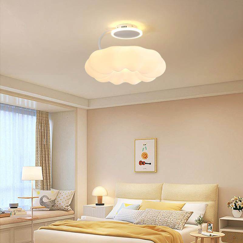 Contemporary Nordic Iron PE Cloud Shade LED Semi-Flush Mount Ceiling Light For Living Room