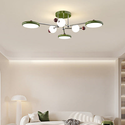 Contemporary Scandinavian Macaron Iron Circle PE LED Semi-Flush Mount Ceiling Light For Living Room