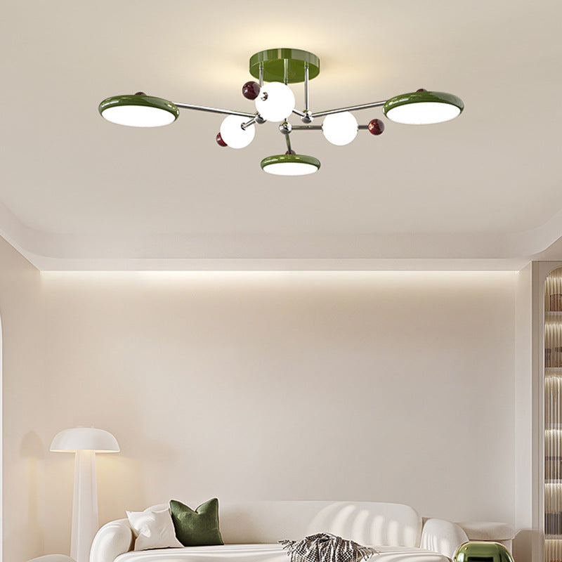 Contemporary Scandinavian Macaron Iron Circle PE LED Semi-Flush Mount Ceiling Light For Living Room