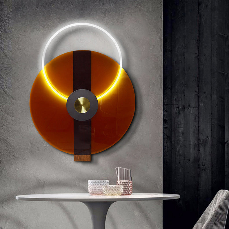 Contemporary Creative Iron Acrylic Round Disc LED Wall Sconce Lamp For Living Room