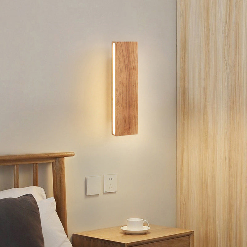 Contemporary Scandinavian Wooden Acrylic Linear LED Wall Sconce Lamp For Bedroom