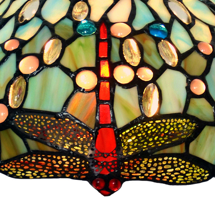 Traditional Tiffany Stained Glass Drum-Shaped Dragonfly 1-Light Table Lamp For Study