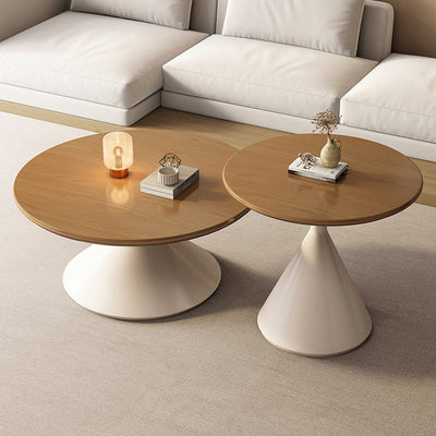 Modern Minimalist Round Cone Wood Steel End Table 1-Tier For Living Room