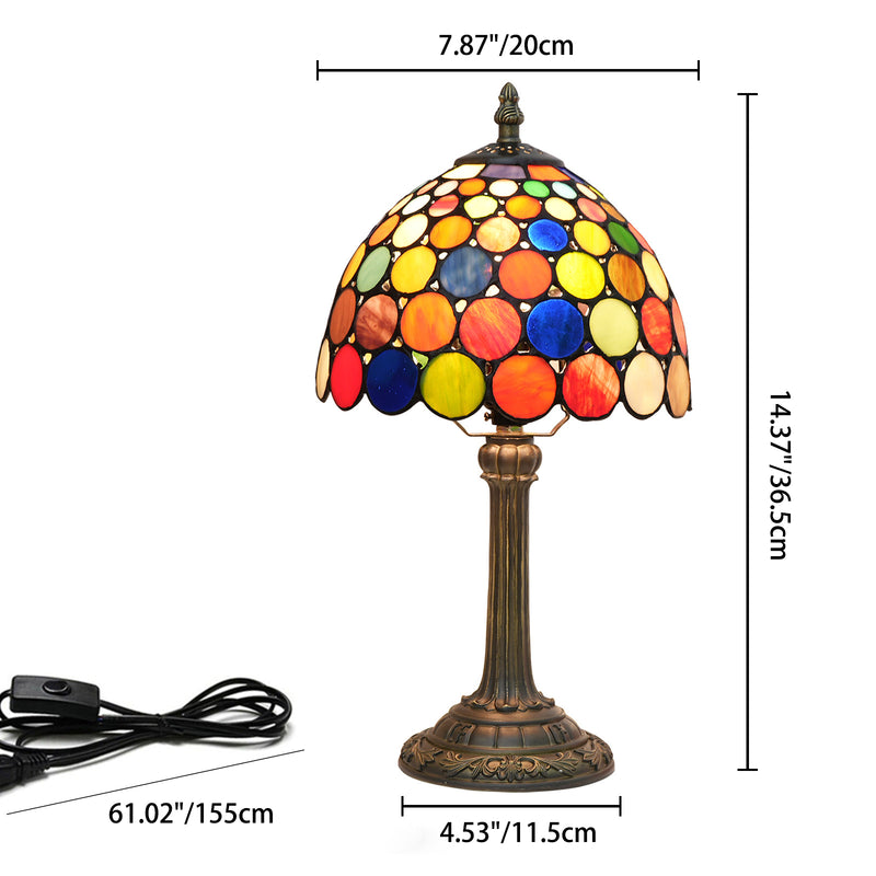 Traditional Tiffany Resin Glass Dome Round 1-Light Table Lamp For Bedside