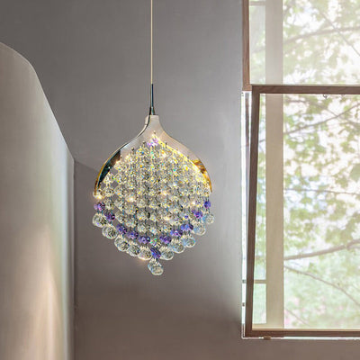 Modern Eclectic Teardrop Stainless Steel Crystal LED Pendant Light For Living Room