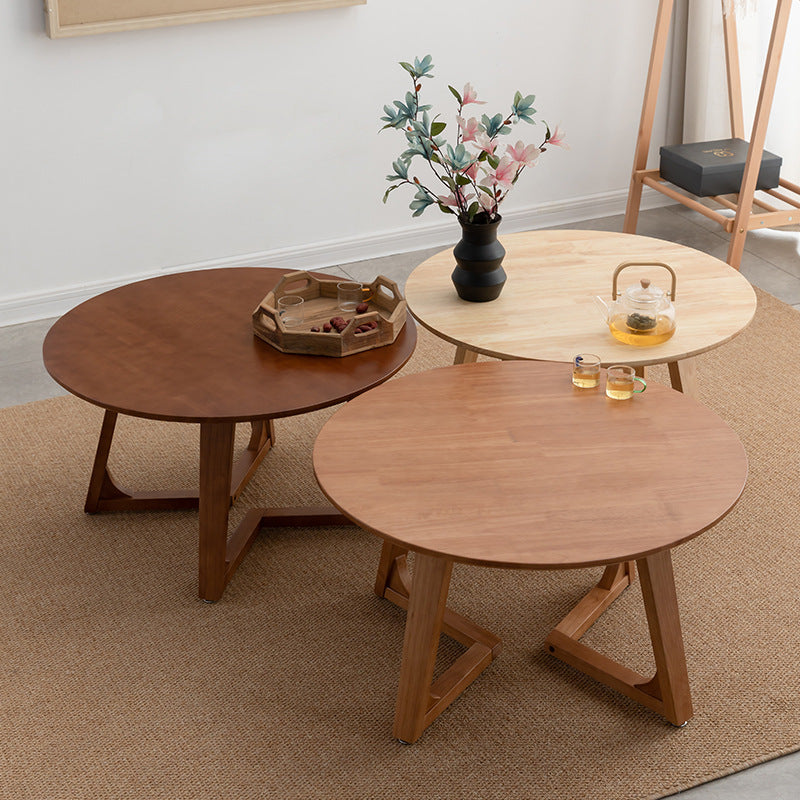 Contemporary Simplicity Round Wood V-Shaped Legs Coffee Table For Living Room