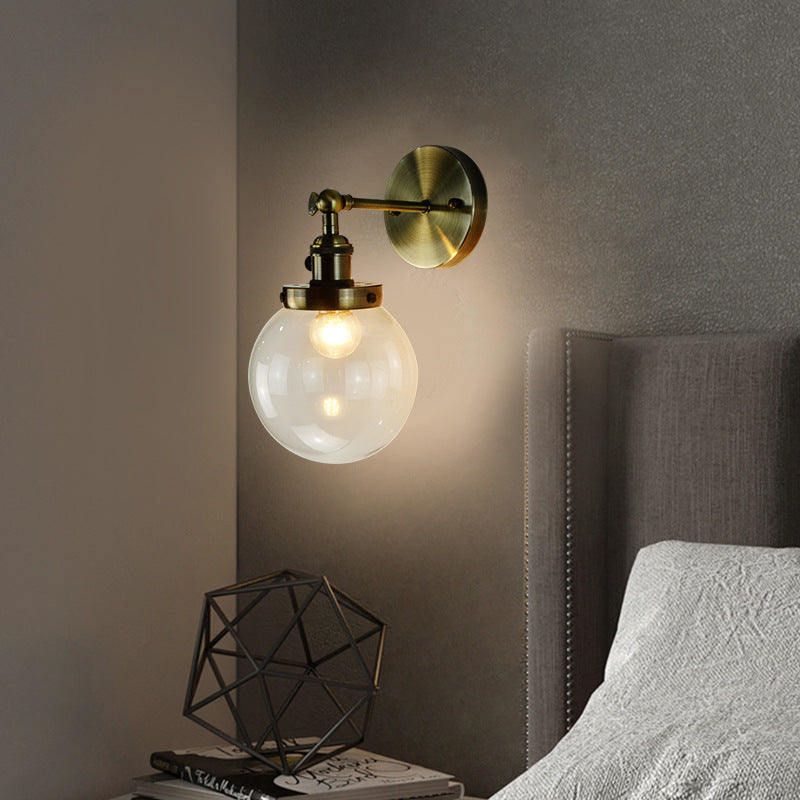 Modern Minimalist Iron Glass Orb 1-Light Wall Sconce Lamp For Bedroom