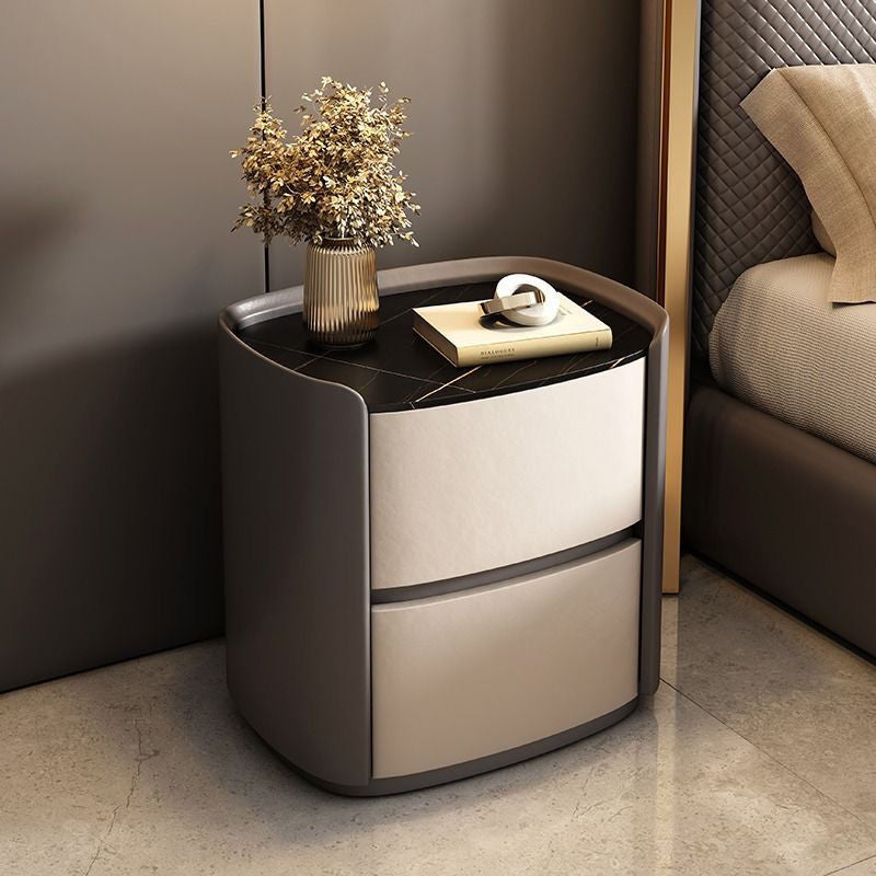 Modern Simplicity Elliptical Slab Microfiber Leather Wood Nightstand 2-Drawer For Bedside