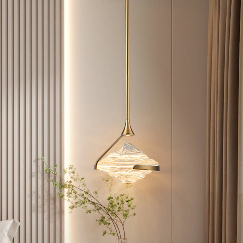 Modern Minimalist Irregular Diamond Iron Glass LED Pendant Light For Bedroom