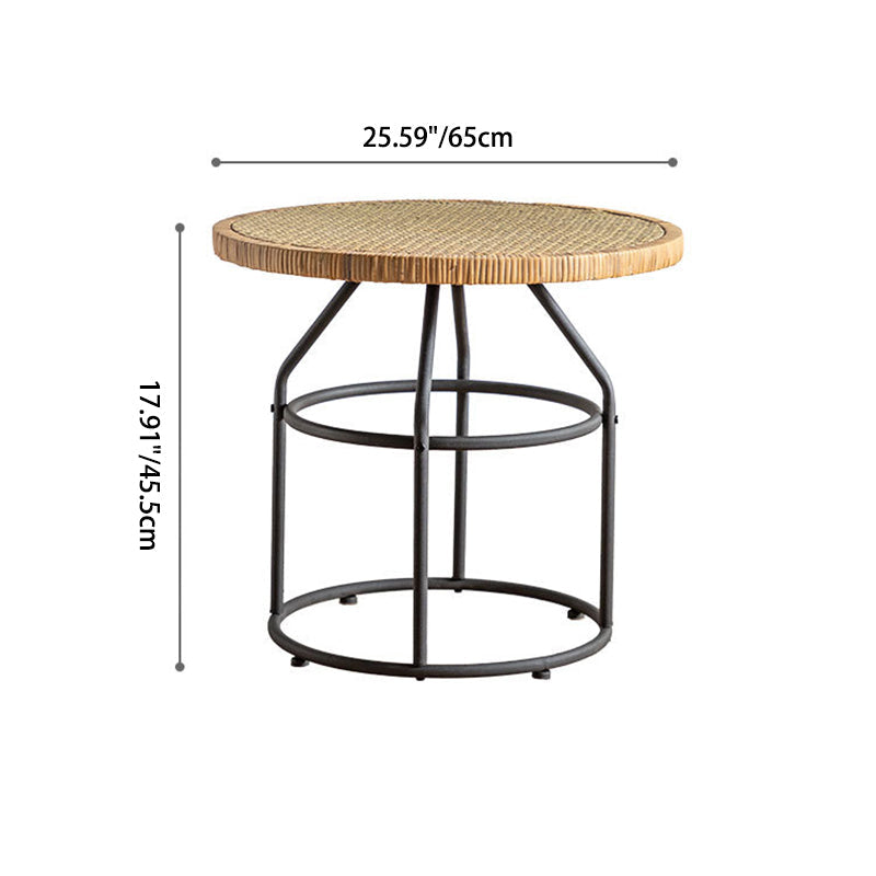 Traditional Japanese Round Rattan Iron Coffee Table For Living Room