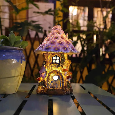 Contemporary Creative Resin Tree House Flower Mushroom Decor LED Solar Lawn Light For Garden