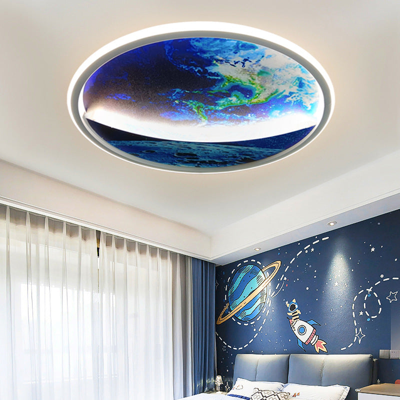 Modern Art Deco Planet Earth Round Silicon Iron LED Flush Mount Ceiling Light For Living Room