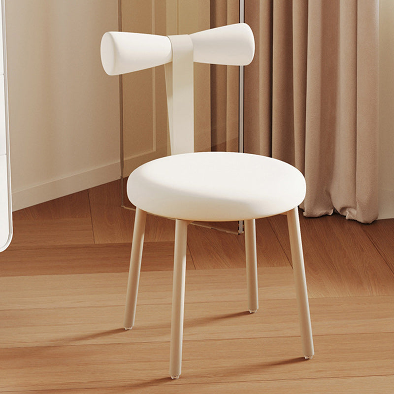 Modern Art Deco Cream Candy Round Fabric Iron Vanity Stool Backrest Armless For Bedroom