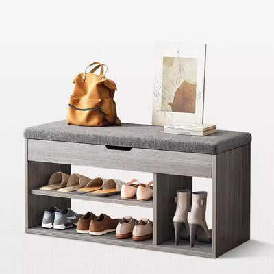 Modern Minimalist Rectangle Fabric PU Leather Wood Shoe Storage 3-Tier For Entryways