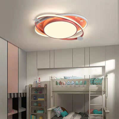 Modern Art Deco Starry Night Round Oval Acrylic Aluminum LED Flush Mount Ceiling Light For Bedroom