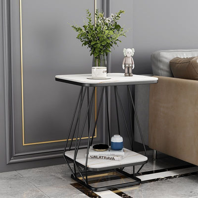 Contemporary Nordic Square Geometric Slab Iron End Table 2-Tier For Living Room