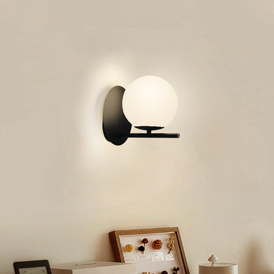 Contemporary Scandinavian Round Ball Iron Glass 1-Light Wall Sconce Lamp For Bedroom