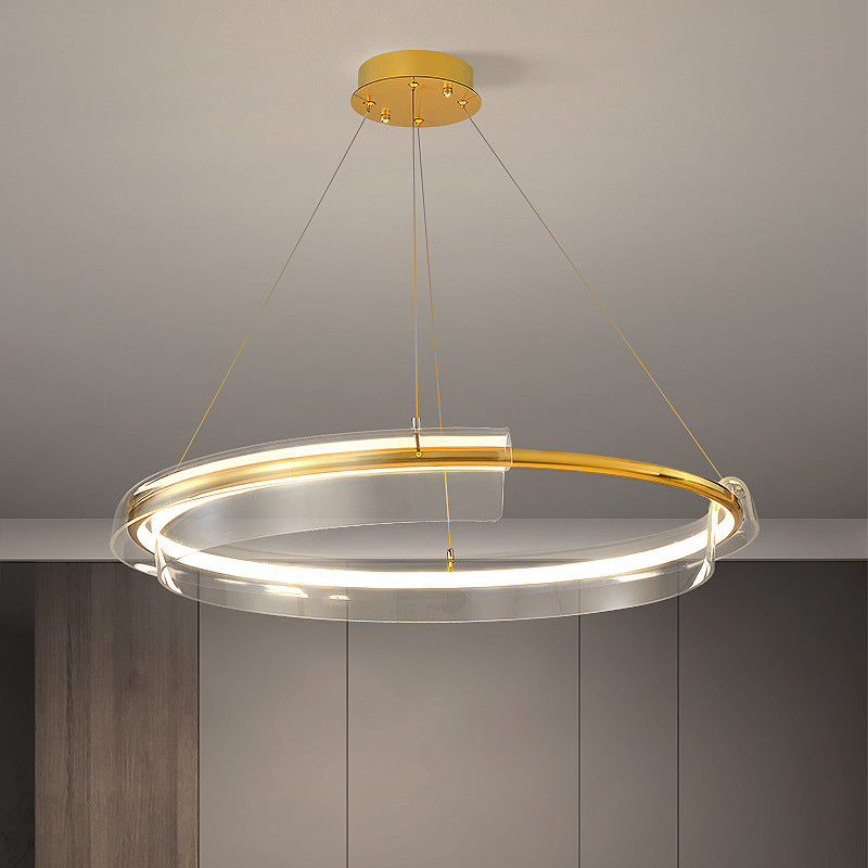 Contemporary Nordic Circle Round Tube Aluminum Acrylic LED Chandelier For Living Room