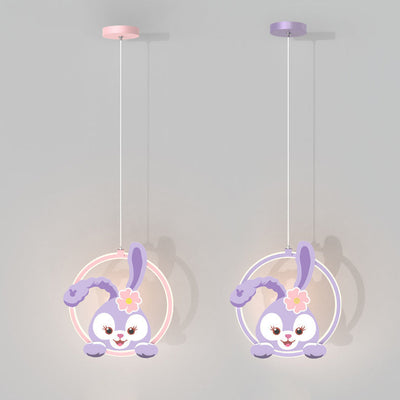 Contemporary Creative Kids Iron Aluminum Acrylic Circle StellaLou Rabbit LED Pendant Light For Bedroom