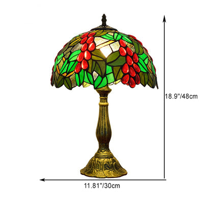 Traditional Tiffany Dome Flower Aluminum Glass 1-Light Table Lamp For Bedroom