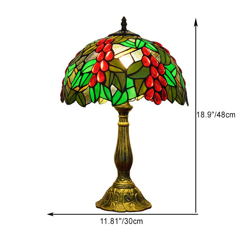 Traditional Tiffany Dome Flower Aluminum Glass 1-Light Table Lamp For Bedroom