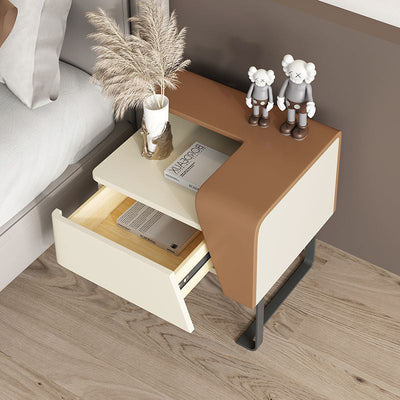 Contemporary Luxury Rectangular Wood Carbon Steel Frame Side Table Drawer For Living Room