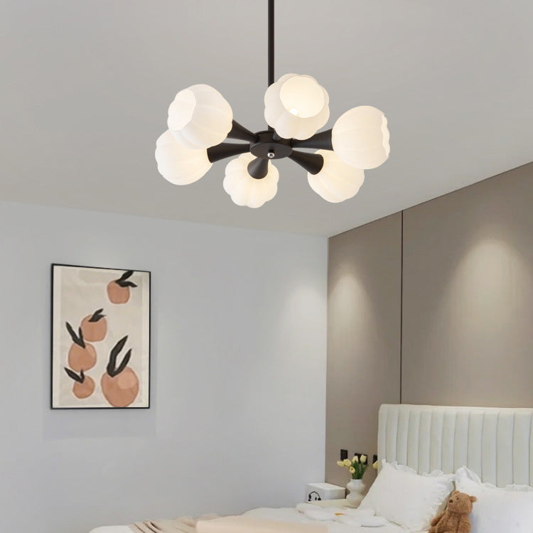 Modern Minimalist Cream Flower Iron Glass 4/6 Light Chandelier For Living Room