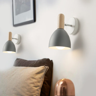 Contemporary Nordic Wood Iron Cannonball Shape 1-Light Wall Sconce Lamp For Bedroom