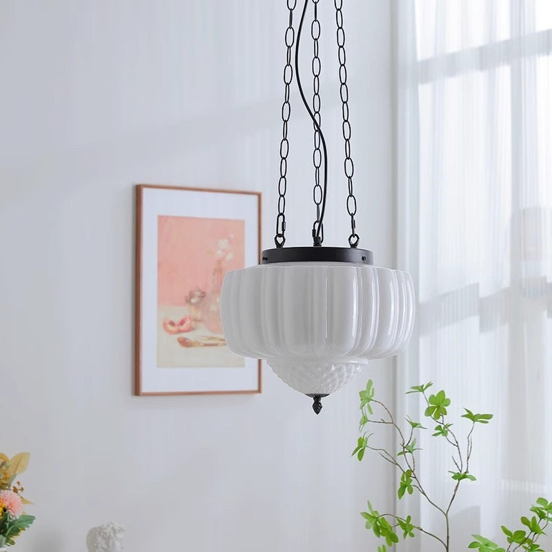 Modern Minimalist Cream Lantern Iron Glass 3-Light Pendant Light For Living Room