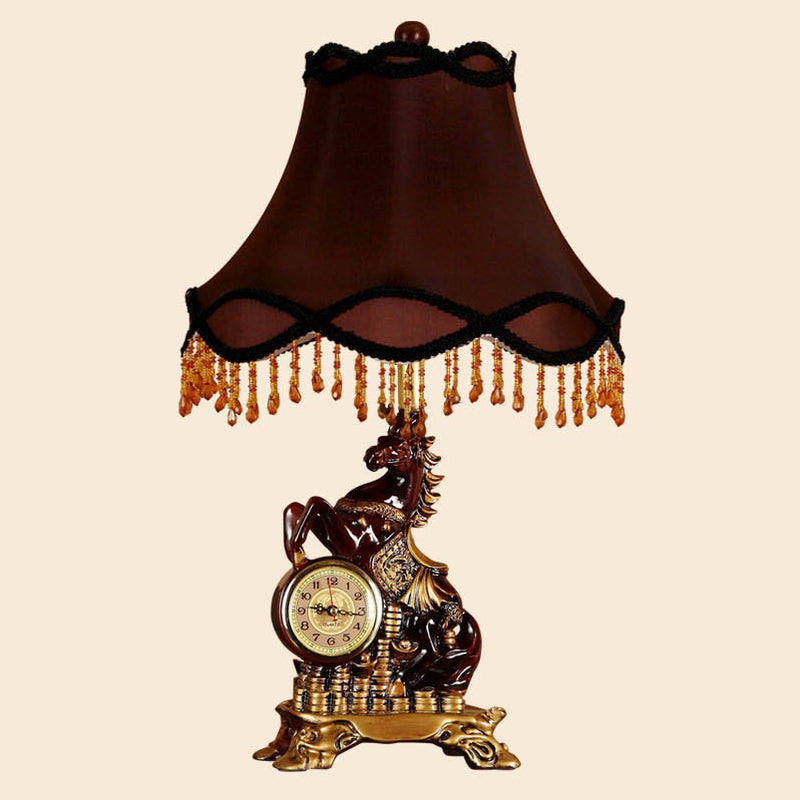 Traditional European Horse Round Trapezoidal Resin Fabric 1-Light Table Lamp For Bedroom