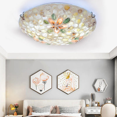 Contemporary Scandinavian Round Shell Iron Glass 2/3/4 Light Flush Mount Ceiling Light For Living Room