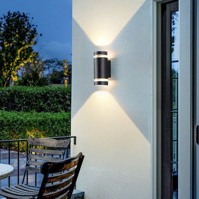 Contemporary Industrial Waterproof Aluminum Cylinder LED Up And Down Luminous Spotlight Wall Sconce Lamp For Outdoor Patio