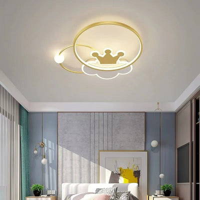 Contemporary Nordic Kids Iron Acrylic Circle Round Crown Cloud LED Flush Mount Ceiling Light For Bedroom