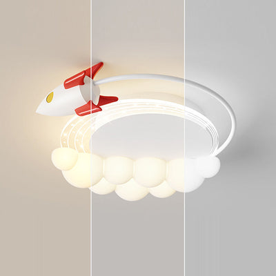 Modern Art Deco Kids Iron PE Rocket Cloud Round LED Flush Mount Ceiling Light For Bedroom