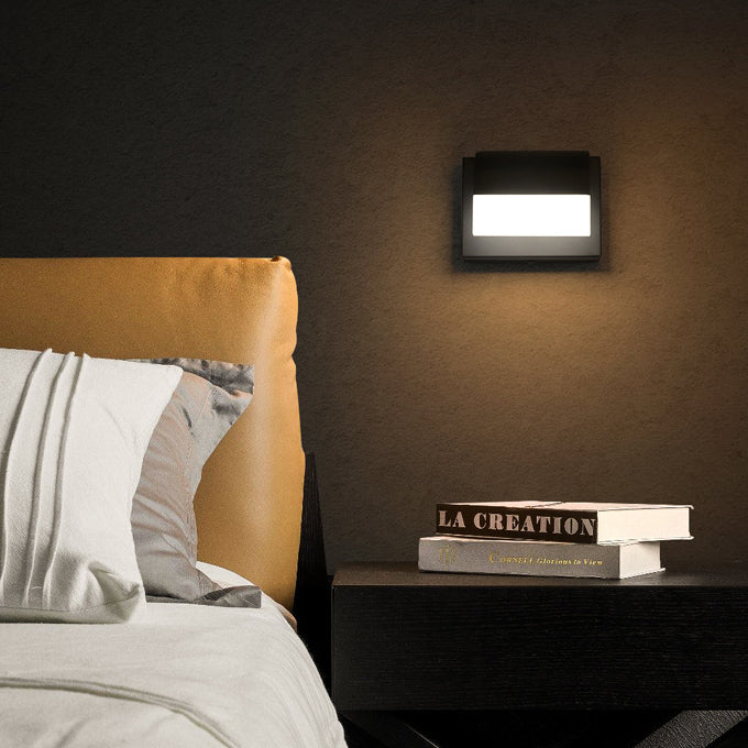 Modern Minimalist Rectangle Iron Aluminum PS LED Wall Sconce Lamp For Bedroom