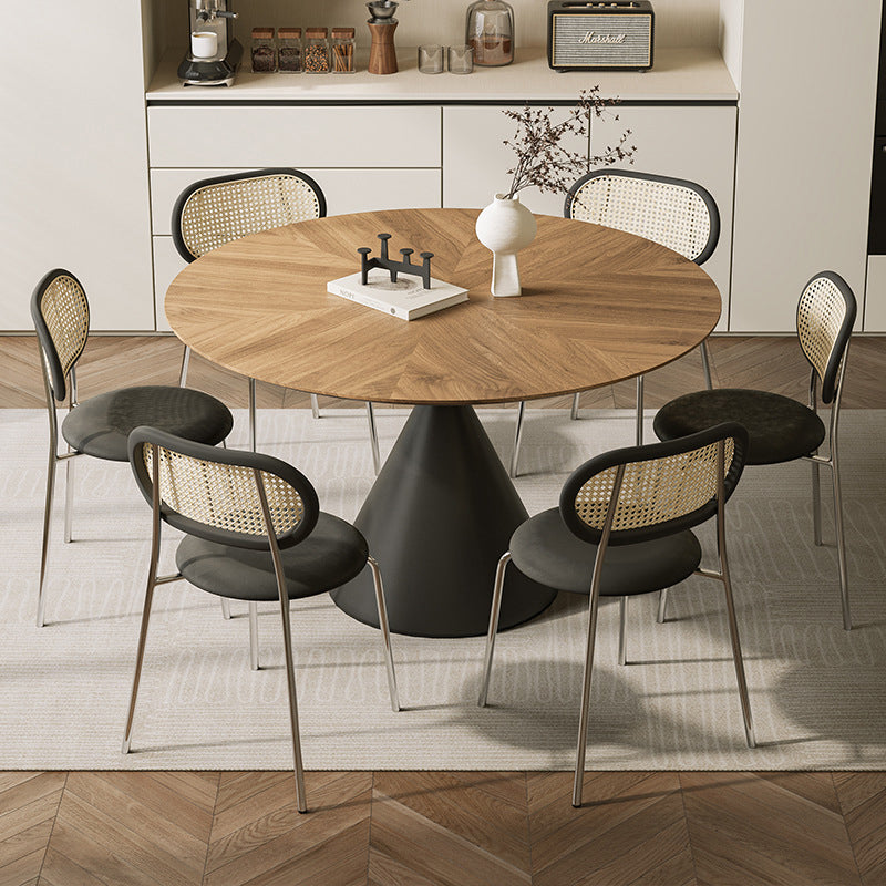 Contemporary Retro Round Conic Walnut Carbon Steel Dining Table For 2 Seats