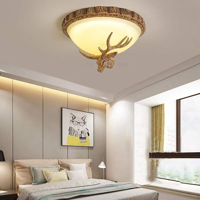 Contemporary Retro Resin Glass Dome Deer 3-Light Flush Mount Ceiling Light For Hallway