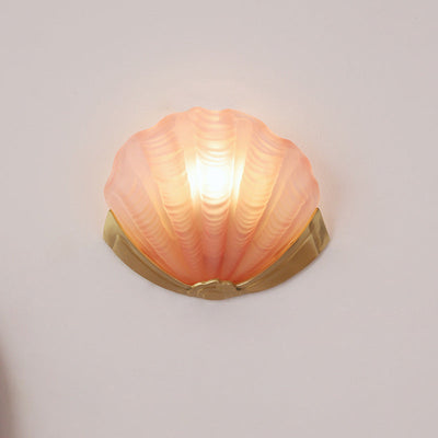 Modern Art Deco Shell Brass Glass 1-Light Wall Sconce Lamp For Living Room