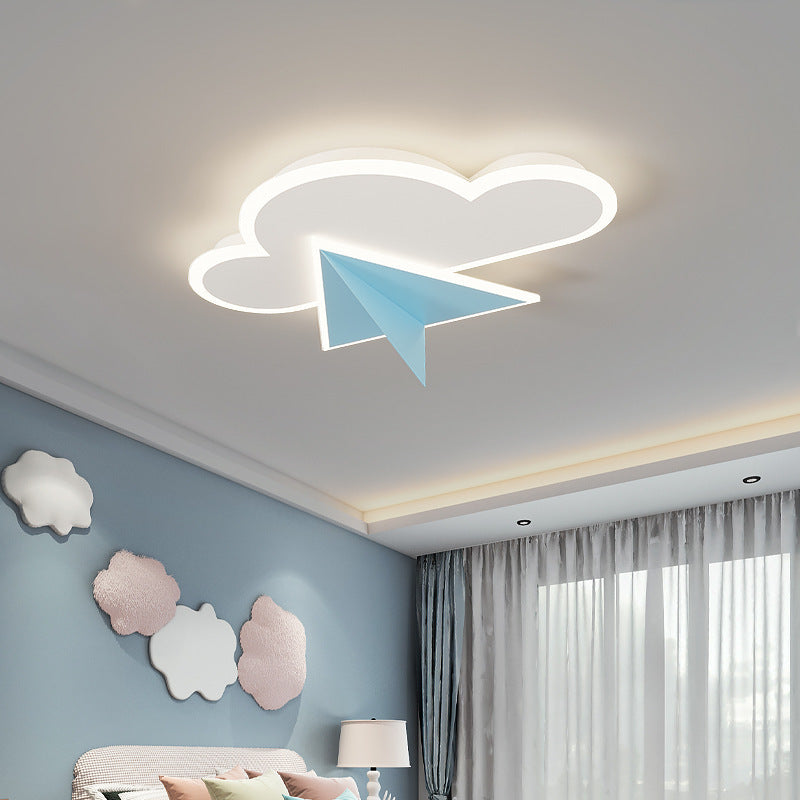 Modern Minimalist White Cloud Aircraft Iron Acrylic LED Semi-Flush Mount Ceiling Light For Bedroom