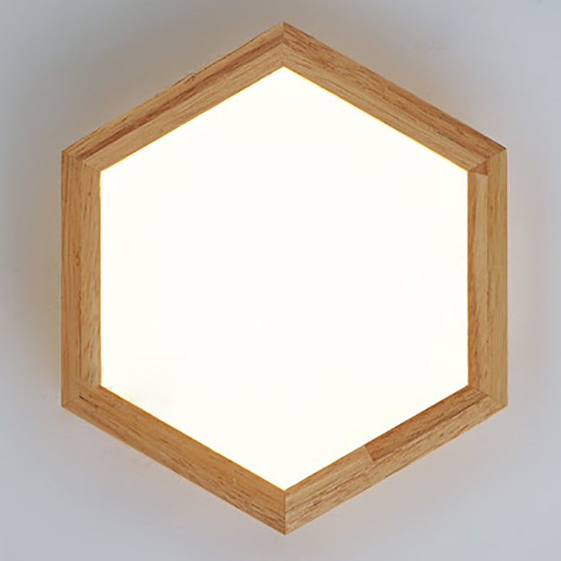 Traditional Japanese Hexagon Wood Acrylic LED Flush Mount Ceiling Light For Living Room