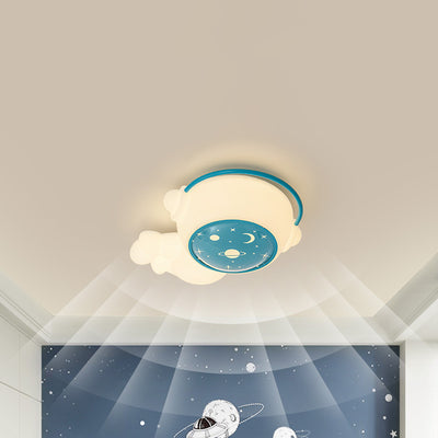 Contemporary Creative Cartoon Star Man Round Iron Plastic LED Flush Mount Ceiling Light For Bedroom