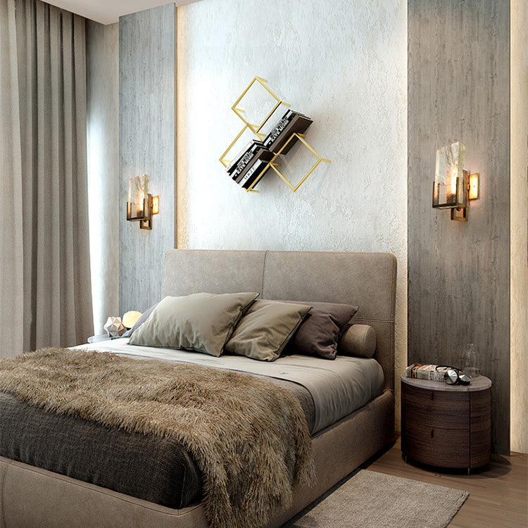 Modern Minimalist Linear Crystal Iron 1-Light Wall Sconce Lamp For Bedroom