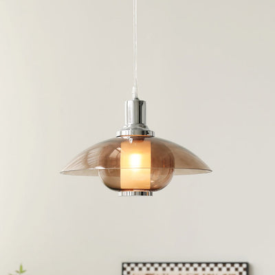 Contemporary Nordic Amber Glass Disc Iron 1-Light Pendant Light For Living Room