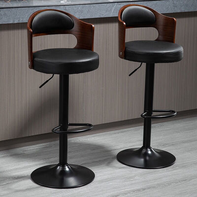 Contemporary Simplicity Round Faux Leather Upholstered Adjustable Height Swivel Bar Stool Low Back Footrest For Dining Room