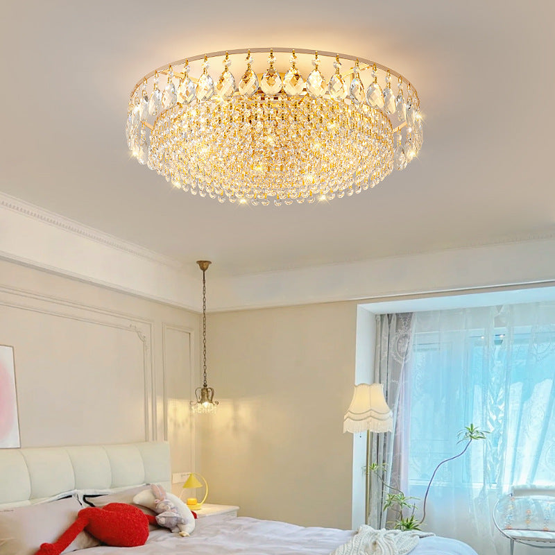 Modern Luxury Circle Iron Crystal 4/6/8/10 Light Flush Mount Ceiling Light For Living Room