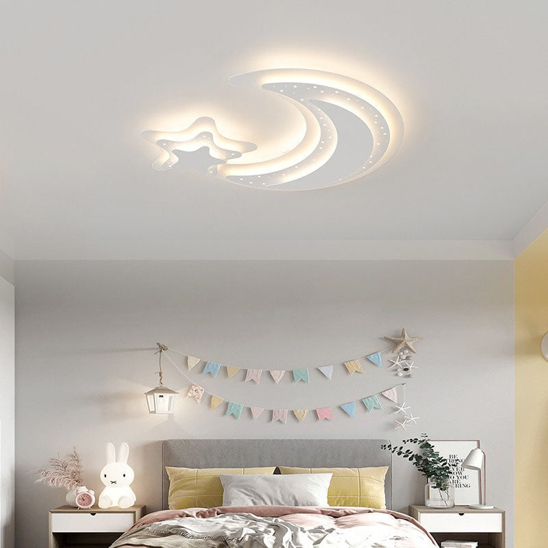 Contemporary Creative Moon Acrylic Iron LED Flush Mount Ceiling Light For Bedroom