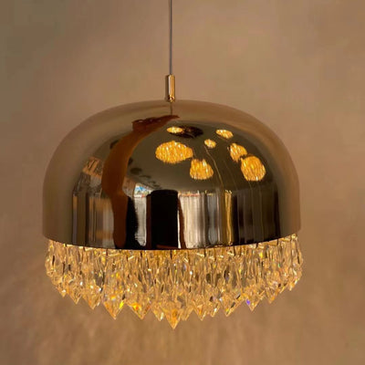 Modern Luxury Iron Crystal Semicircular LED Pendant Light For Dining Room